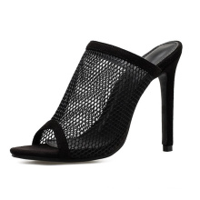 new arrival black sexy peep open toe mesh stiletto heel shoes mules women